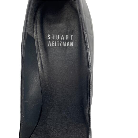 Stuart Weitzman Peep Toe Pumps Size 6,5M Womens Black Patent Leather Croc Heels - Picture 8 of 9